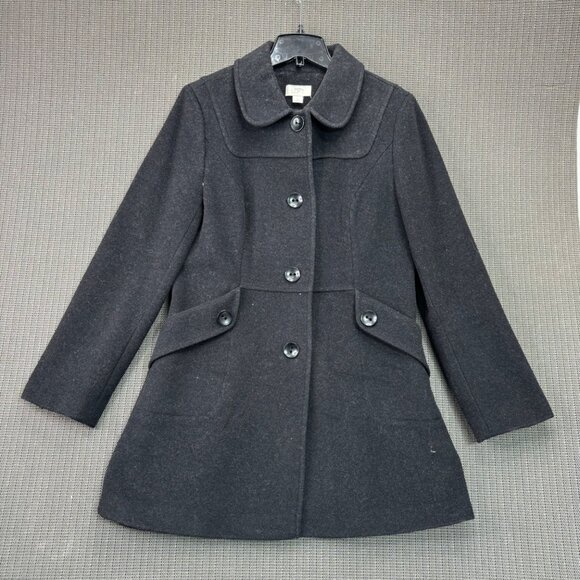 Ann Taylor Loft Womens Size 10 Button-Front Black Peacoat (Rare find) - Picture 1 of 7